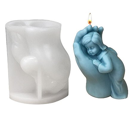 Molde de Silicone Vela Mão de Mãe Bebê Gesso 9,5cm