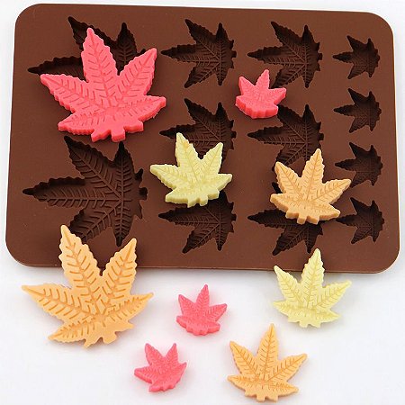 Molde de Silicone Folha Cannabis Erva Maconha Chocolate Sabonete 12 Cavidades