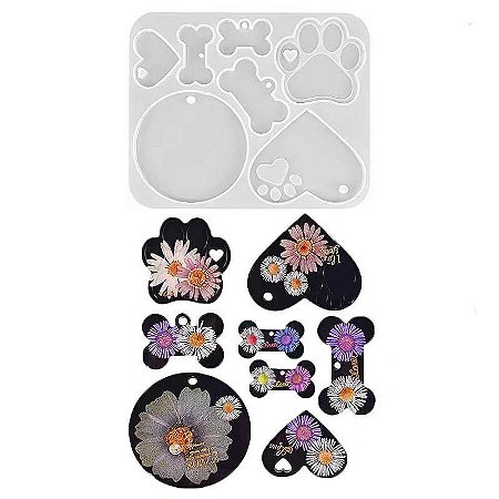 Molde de Silicone Artesanato Chaveiro Pingente em Resina Osso Cachorro Pata