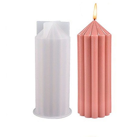 Molde de Silicone Vela Cilíndrica Vertical Linha Listras 12,1cm