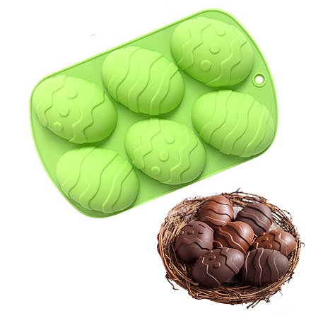 Forma Molde de Silicone Ovo de Páscoa Chocolate 6 Cavidades