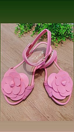 Sandalia infantil menina flor rosa