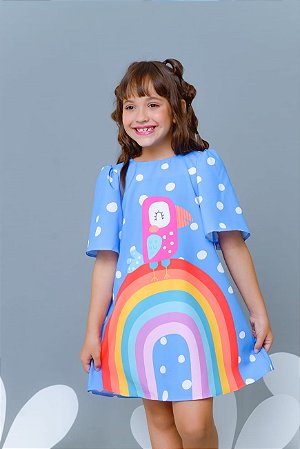 Vestido azul estampa arco iris