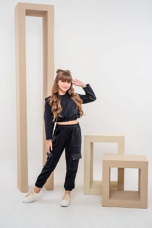 Conjunto infantil menina  moletom  jogger preto