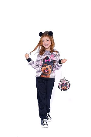 Conjunto infantil menina  plush estampa cachorrinho