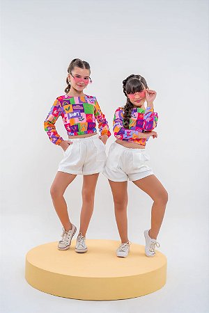Conjunto infantil menina  shorts branco