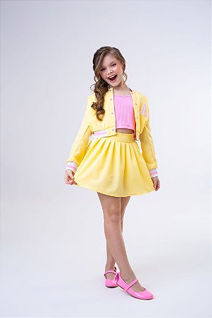 Conjunto infantil menina jaqueta bomber amarelo