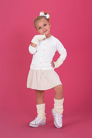 Cardigan infantil menina tricot off white