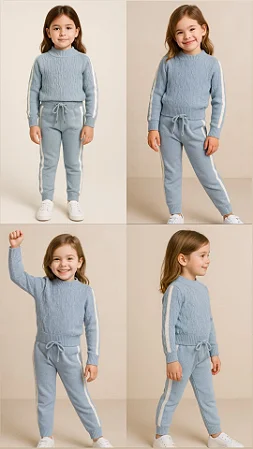 Conjunto infantil menina tricô azul