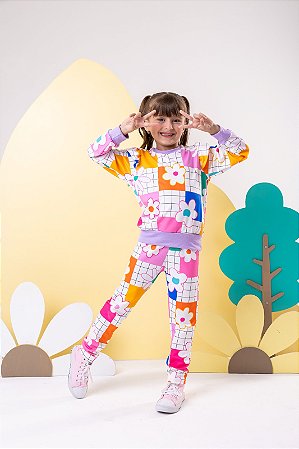 Conjunto moletinho menina calça e blusa flowers