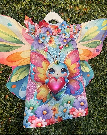 Vestido fantasia infantil borboleta colors com asa 3D