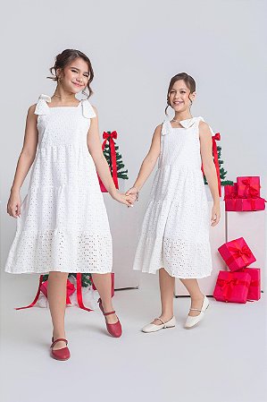 Vestido infantil midi branco lese