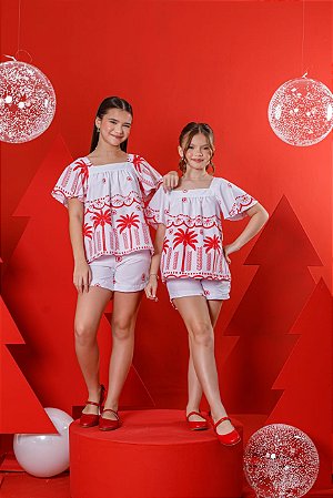 Conjunto menina shorts branco coqueiro