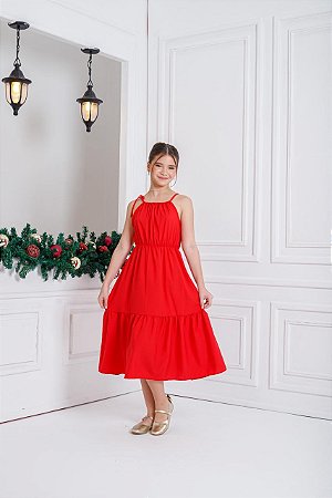 Vestido infantil midi vermelho