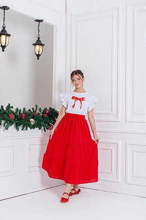 Conjunto infantil saia longa e blusa vermelho laços