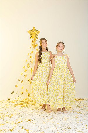 Vestido infantil longo amarelo sol