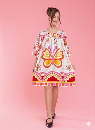 Vestido infantil manga curta estampa borboletas