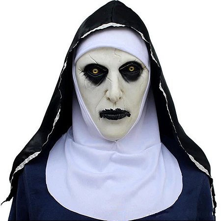 Máscara de freira assustadora, fantasia de látex com cara de