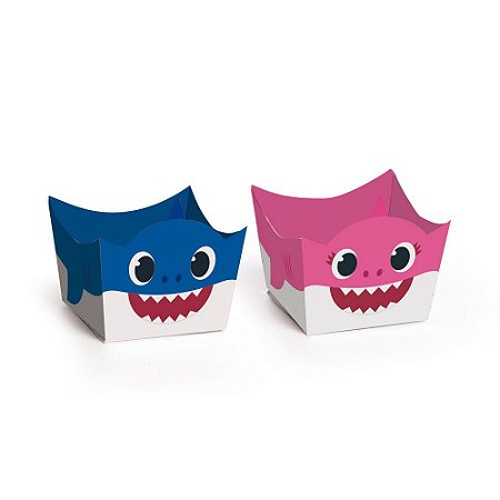 Porta Forminha para Doces Baby Shark Azul Rosa - 24 unidades