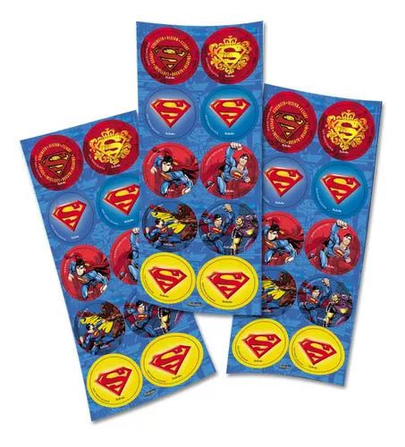 Adesivo Redondo Superman - 3 Cartelas Com 10 Adesivos Cada (30 Unidades)