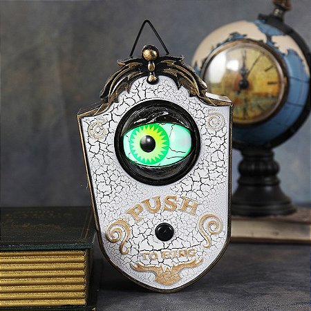 Campainha de Halloween Olho Mágico com Som e Luz (O Olho abre e Fala)- 17cm x 11,5cm