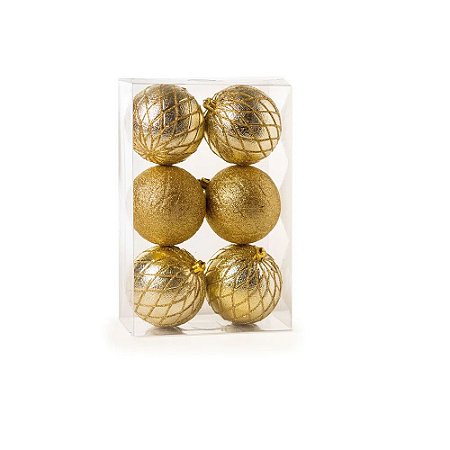 Bolas de Natal Com Losango Brilhante Ouro 8CM - 6 Peças