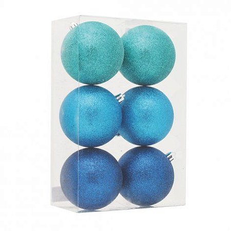 Bolas de Natal Glitter Sortido Azul Caribe / Azul Clássico / Azul Médio 8cm - 6 Un