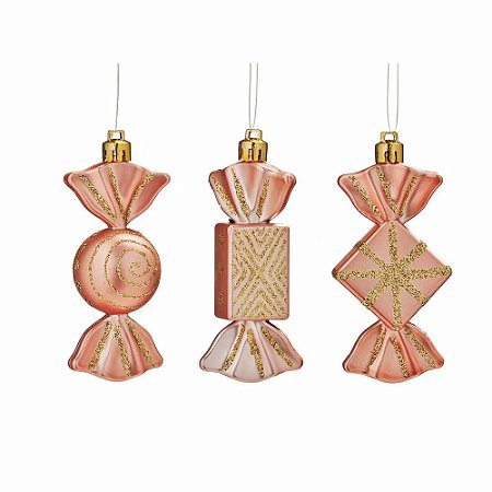 Enfeite Para Pendurar Doces Rose Gold JG C/3 Pc