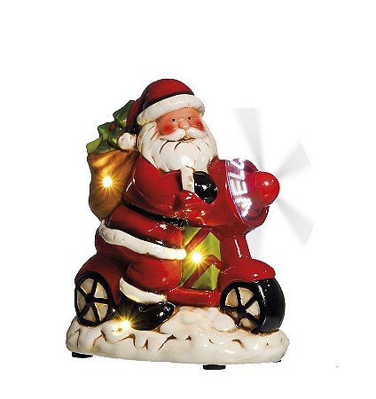 Papai Noel em Bicicleta com Hélice com Luz e Movimento Natal - 20cm