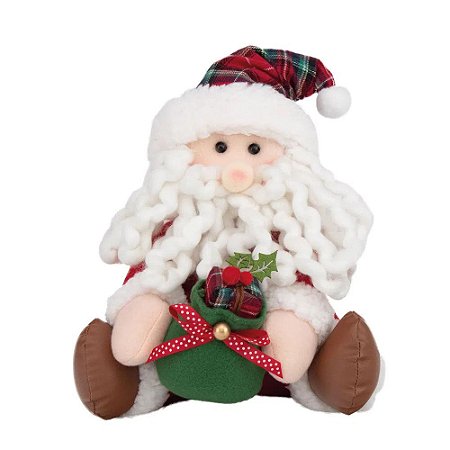 Papai Noel Decorativo Sentado Segurando Presentes - 25cm