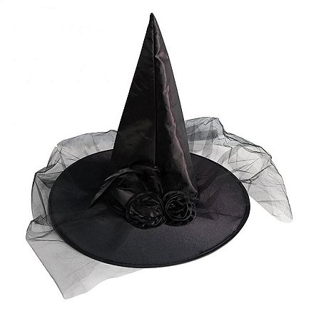 Chapéu de Bruxa com Pena Halloween