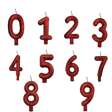 Vela de Aniversário Vermelha Gliter Números 7cm - (Selecione a Opção do Número)