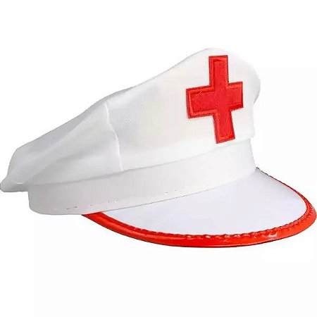 Chapéu Quepe de Enfermeira Branco e Vermelho Adulto