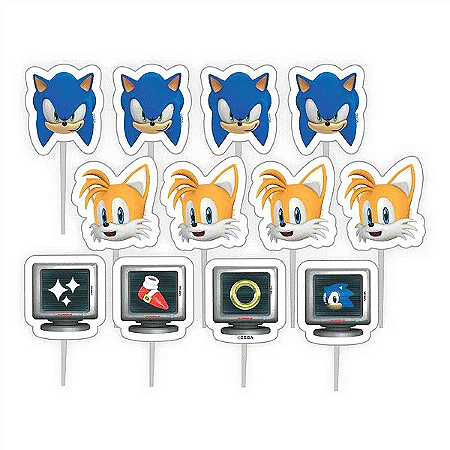 Palitos Decorativos em E.V.A para Docinhos Festa Sonic 10cm - 12 Unidades