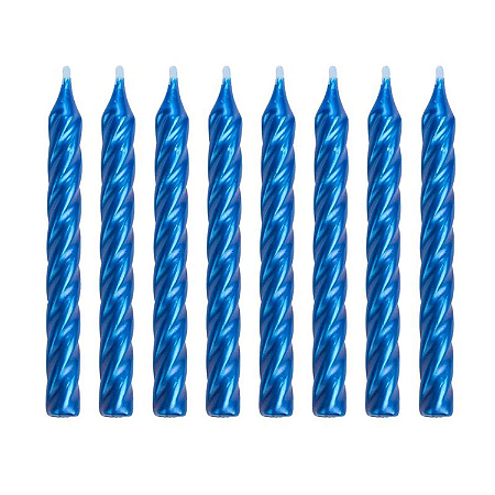 Vela de Aniversário Palito Espiral Metalizada Azul - 8 Unidades