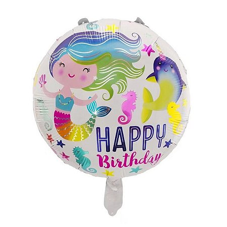 Balão Metalizado Birthday Sereia - 45cm