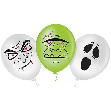 Balão de Festa Estampado Halloween Monsters Sortido - 10" 25cm