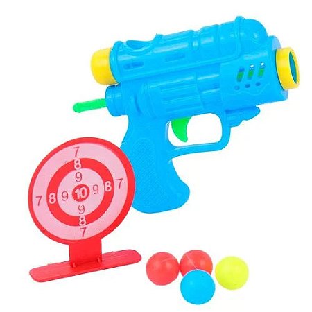 Pistola Lança Bola Com Alvo 6 Peças Colorido Infantil Brinquedo
