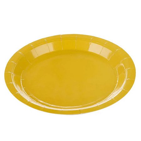 Prato Papel Liso Amarelo 23cm - 10 Un