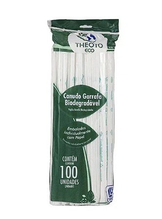 Canudo Comum Biodegradavel Embalados Individualmente 5mm x 21cm - 100 Unidades