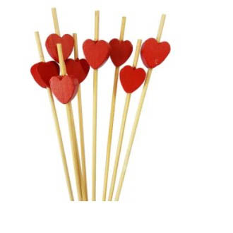 Palitos De Bambu P/ Petiscos Coração Vermelho 12cm - 12 Unidades