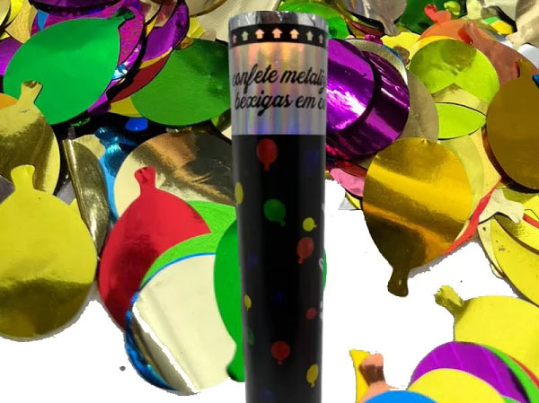 Lança Confetes de Papel Metalizado Balões Coloridos