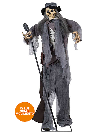 Esqueleto Cantor com Som Luz e Movimento Halloween
