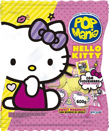 Pirulito Hello Kitty Morango com recheio de chicle 600g - 50 unidades
