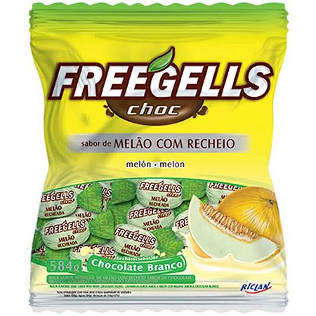 Bala Dura Recheada Chocolate Branco e Melão Freegells 584g
