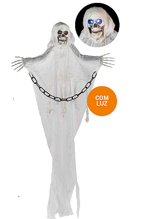 Fantasma com Corrente Halloween Luz 95cm