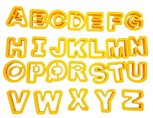 Cortador Molde Plástico Para Confeitar Letras Amarelas - 26 Peças