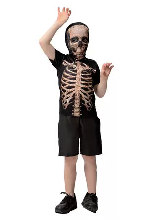 Fantasia Esqueleto Com Ossos Trincados Infantil Com Gorro - Tamanho M