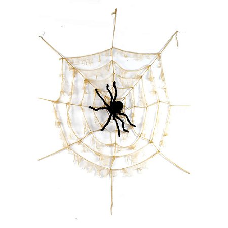 Teia Com Aranha Decorativa com luz, som e movimento Halloween - 2,20m X 2,20m