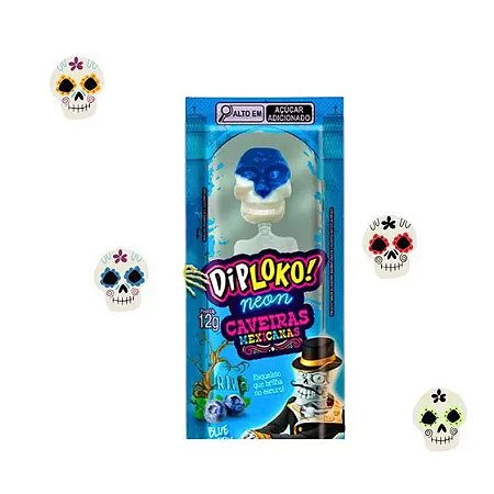 Pirulito Dip Loko Neon Caveira Mexicana Halloween - Blue Berry 12g